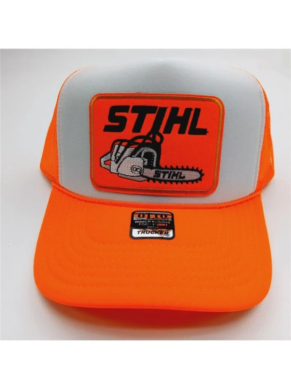 Retro Chainsaw Forestry Patch Orange OTTO Foam Rope Trucker Hat Cap Logger USA